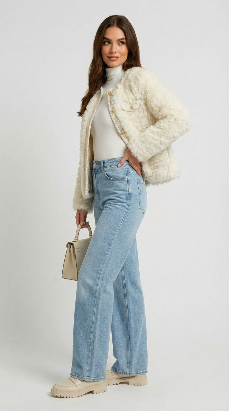 CHAQUETA DE PIEL VEGANA AFELPADA