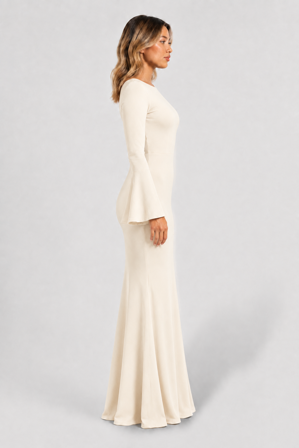 VESTIDO MAXI DE MANGA LARGA BLANCO