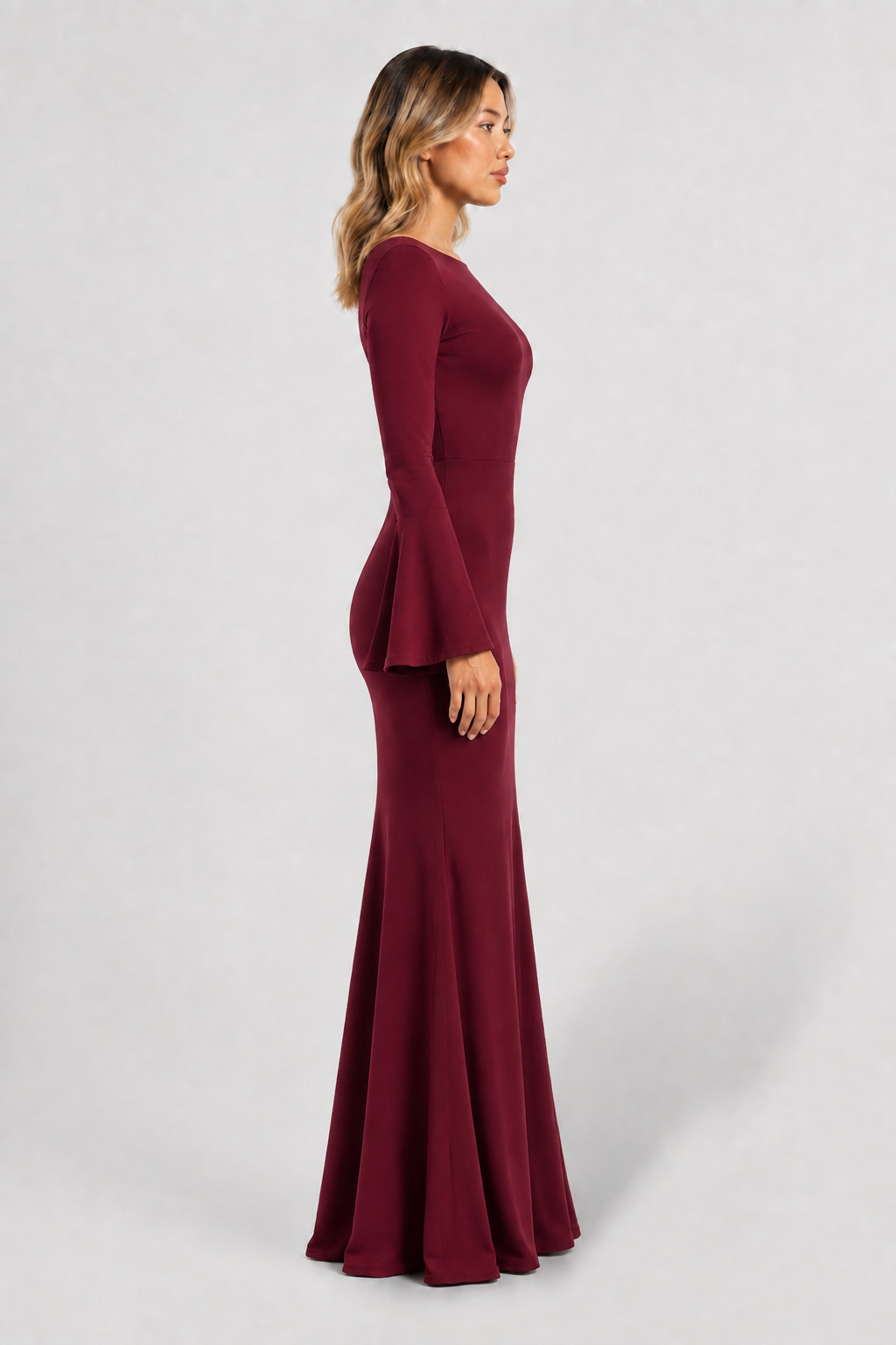 VESTIDO MAXI DE MANGA LARGA ROJO