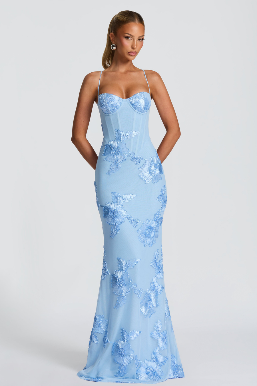 Vestido largo estilo corsé en azul claro