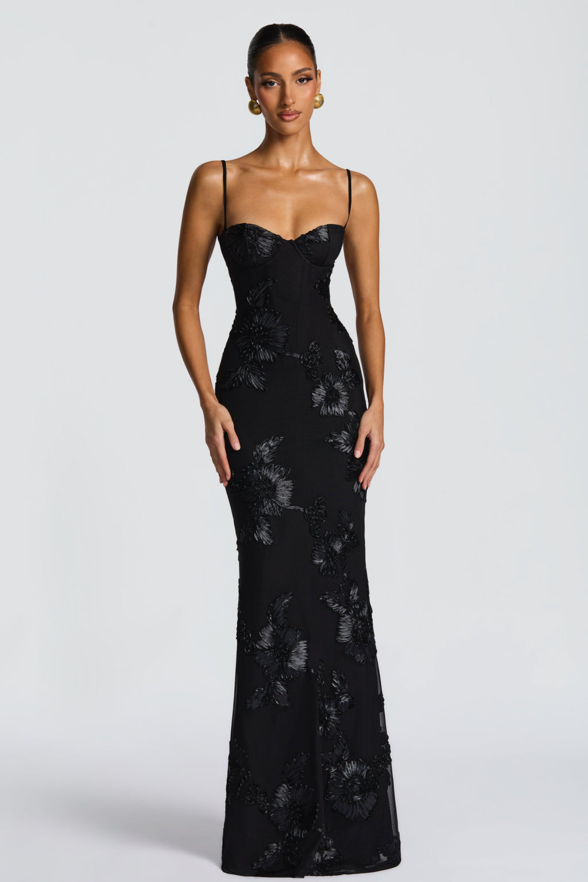VESTIDO LARGO ESTILO CORSE NEGRO