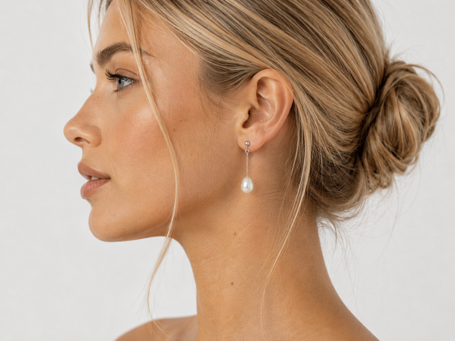 PENDIENTES CON PERLA PLATEADOS