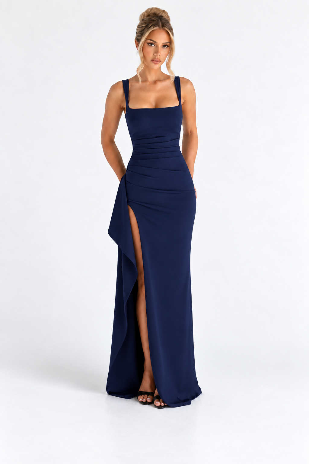 VESTIDO LARGO DRAPEADO CON ABERTURA