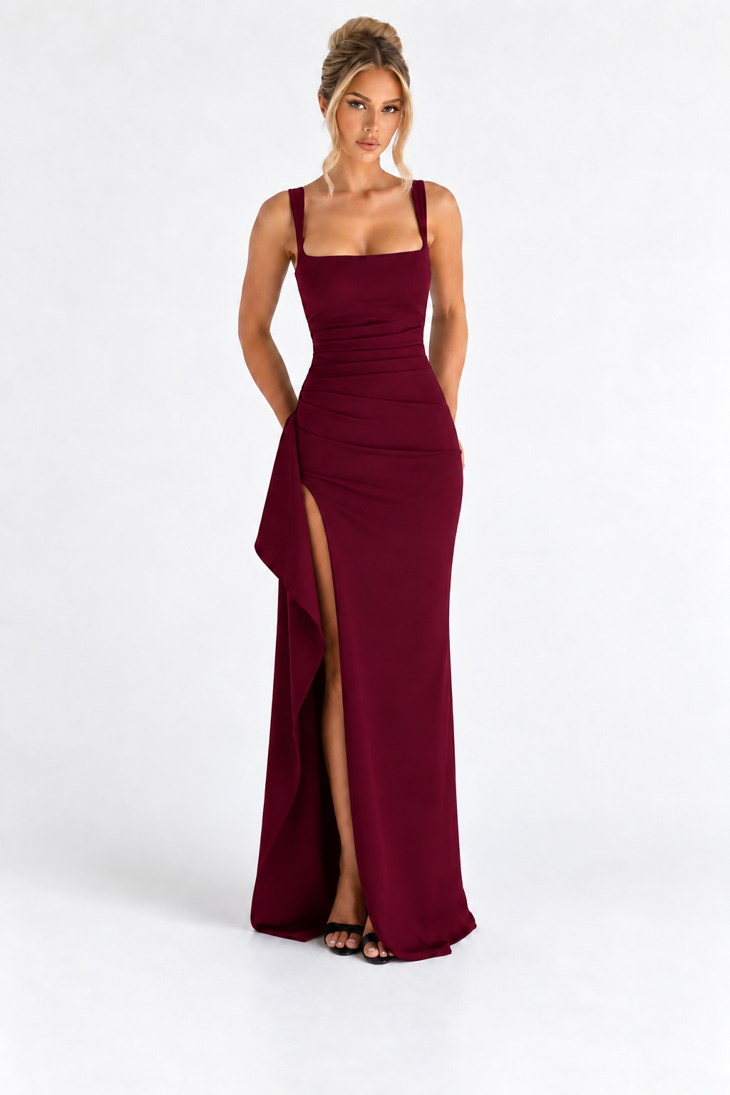 VESTIDO LARGO DRAPEADO CON ABERTURA