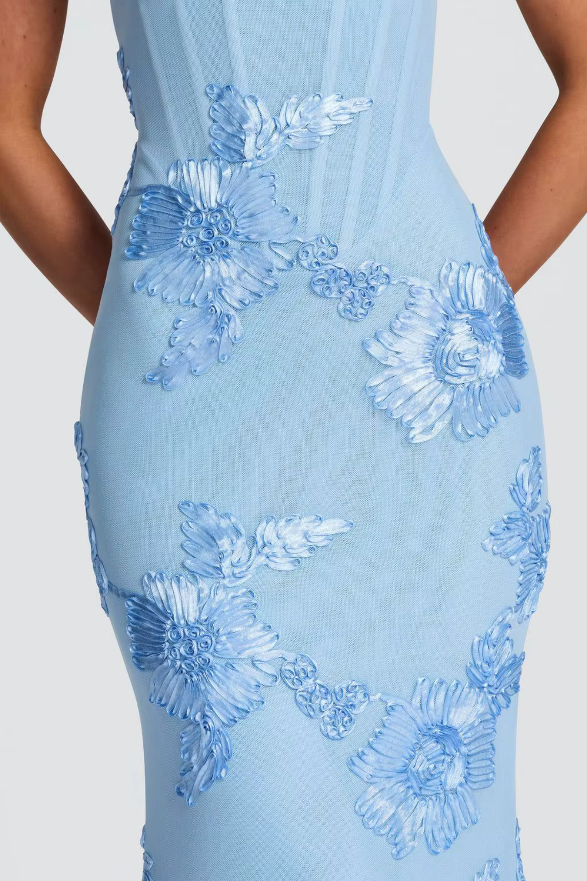 VESTIDO LARGO ESTILO CORSE AZUL CLARO