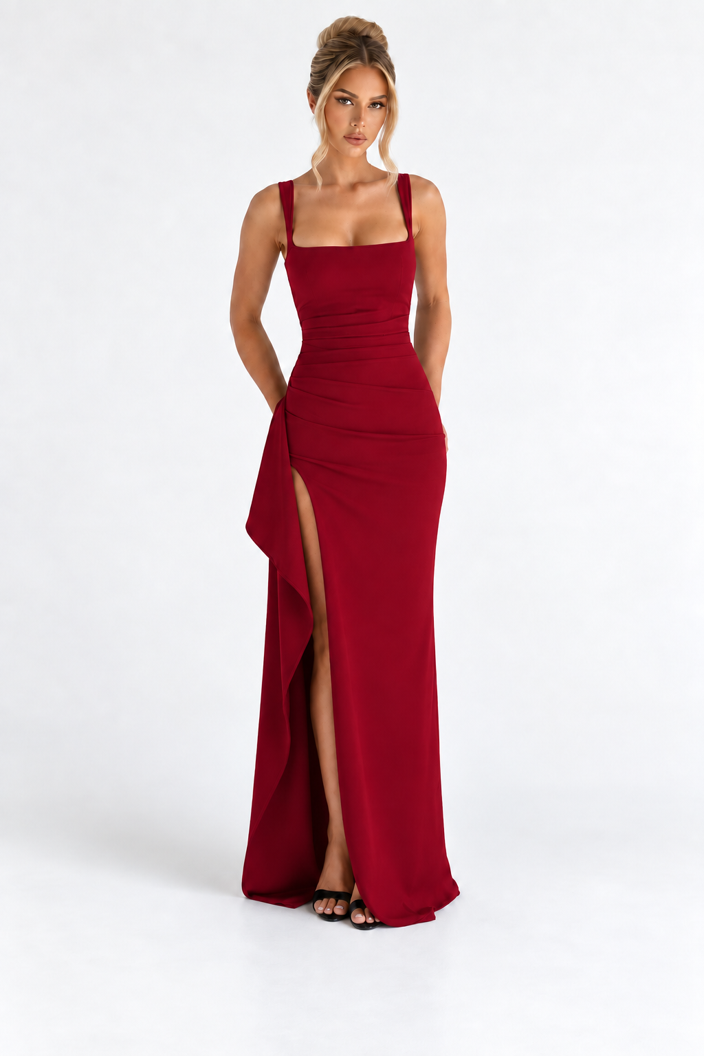 VESTIDO LARGO DRAPEADO CON ABERTURA