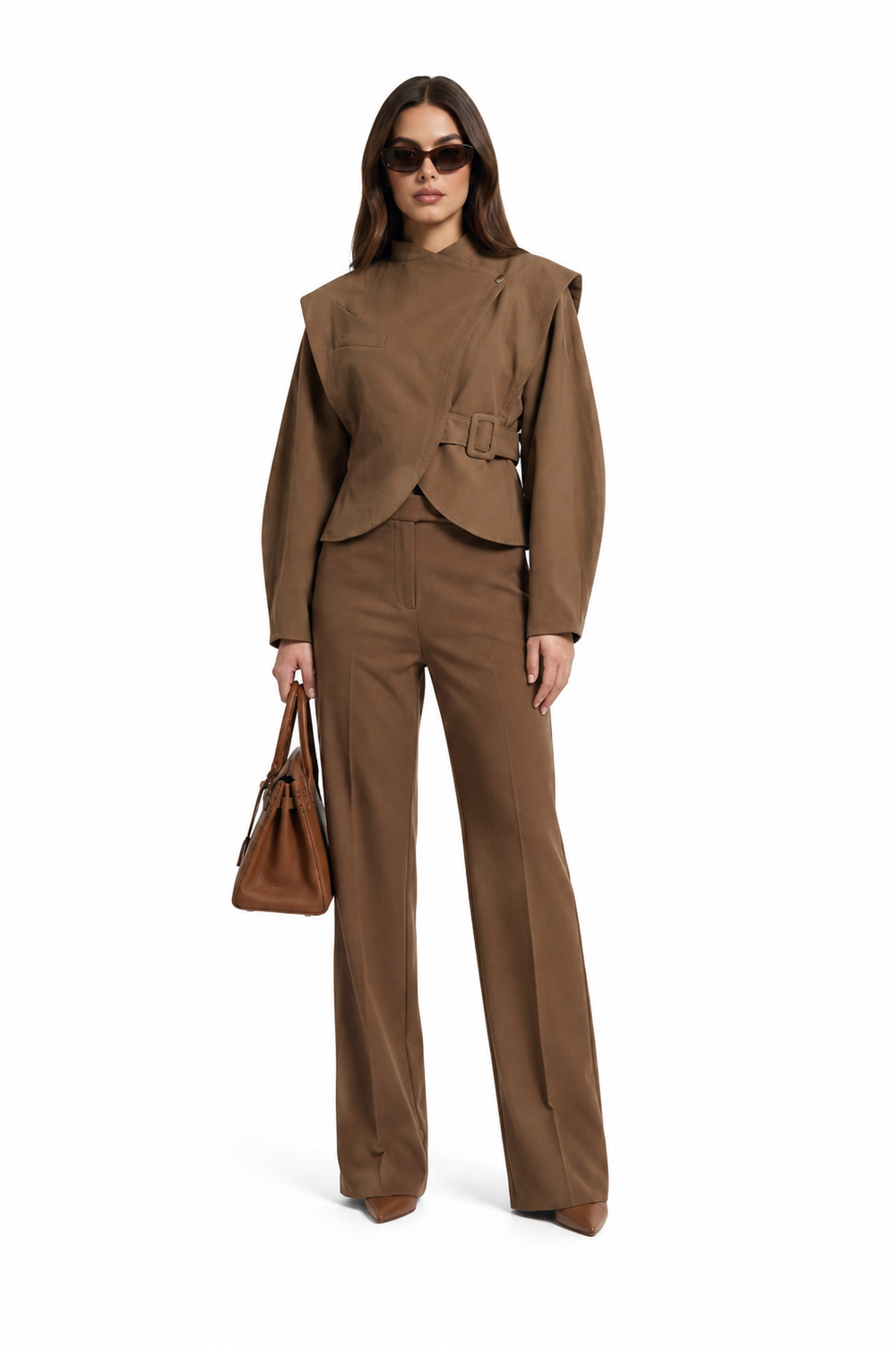CHAQUETA CRUZADA CON HEBILLA MARRON