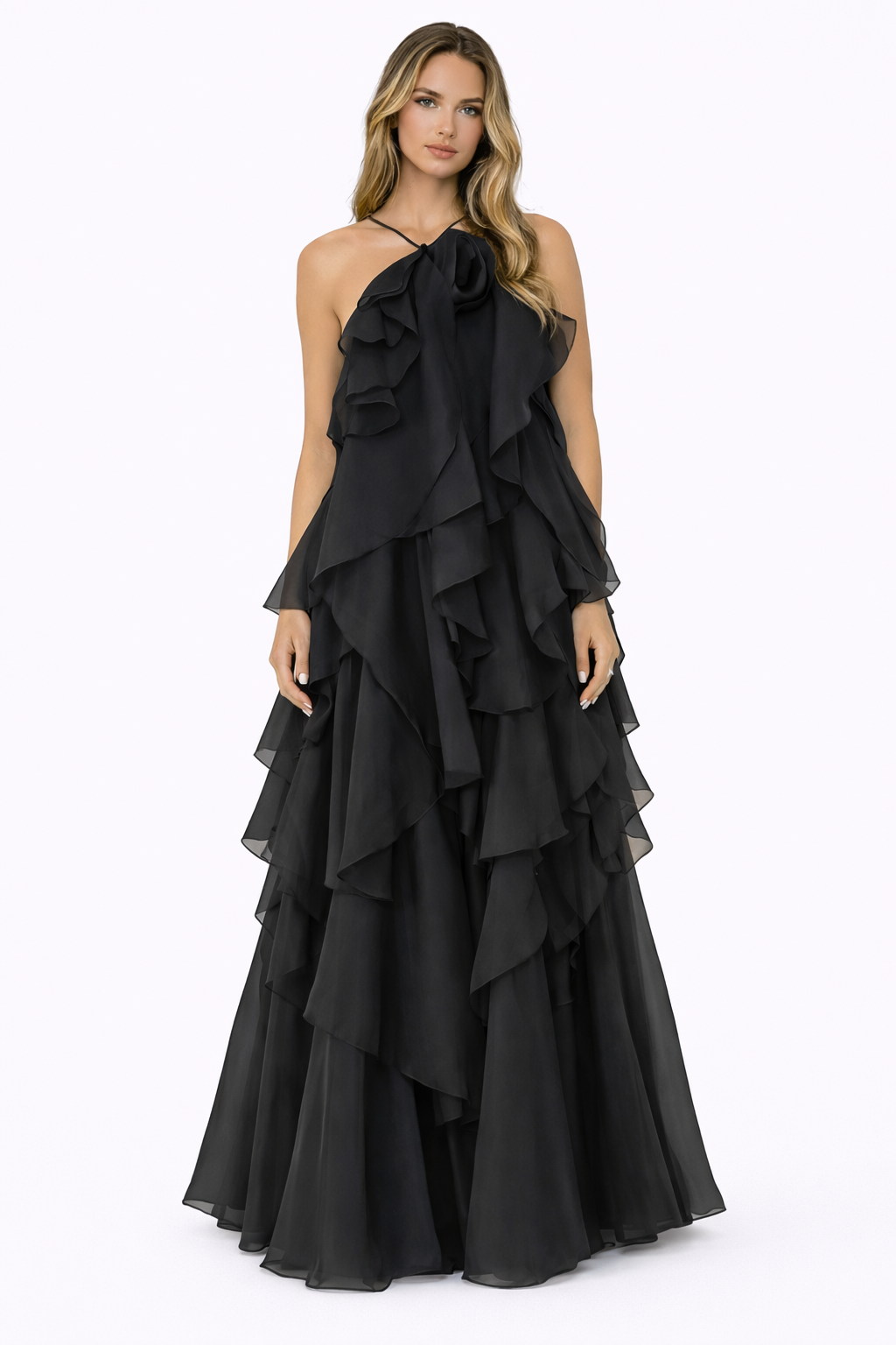 Vestido maxi con volantes - Azul