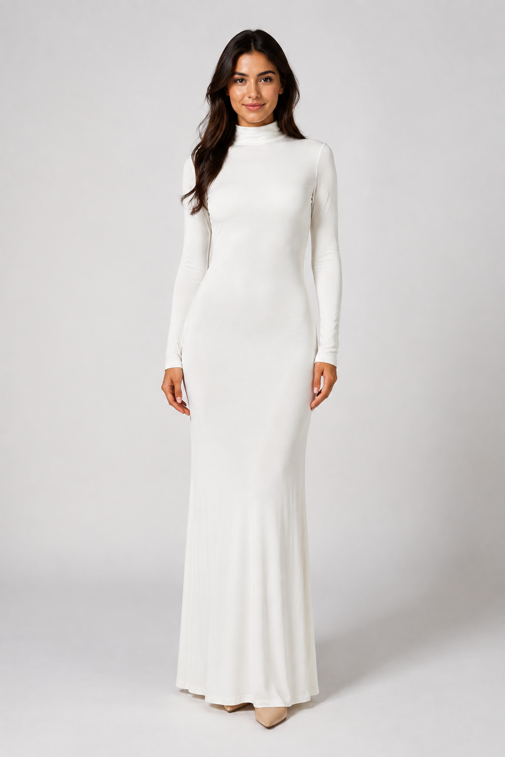 VESTIDO MAXI DE CUELLO ALTO BLANCO