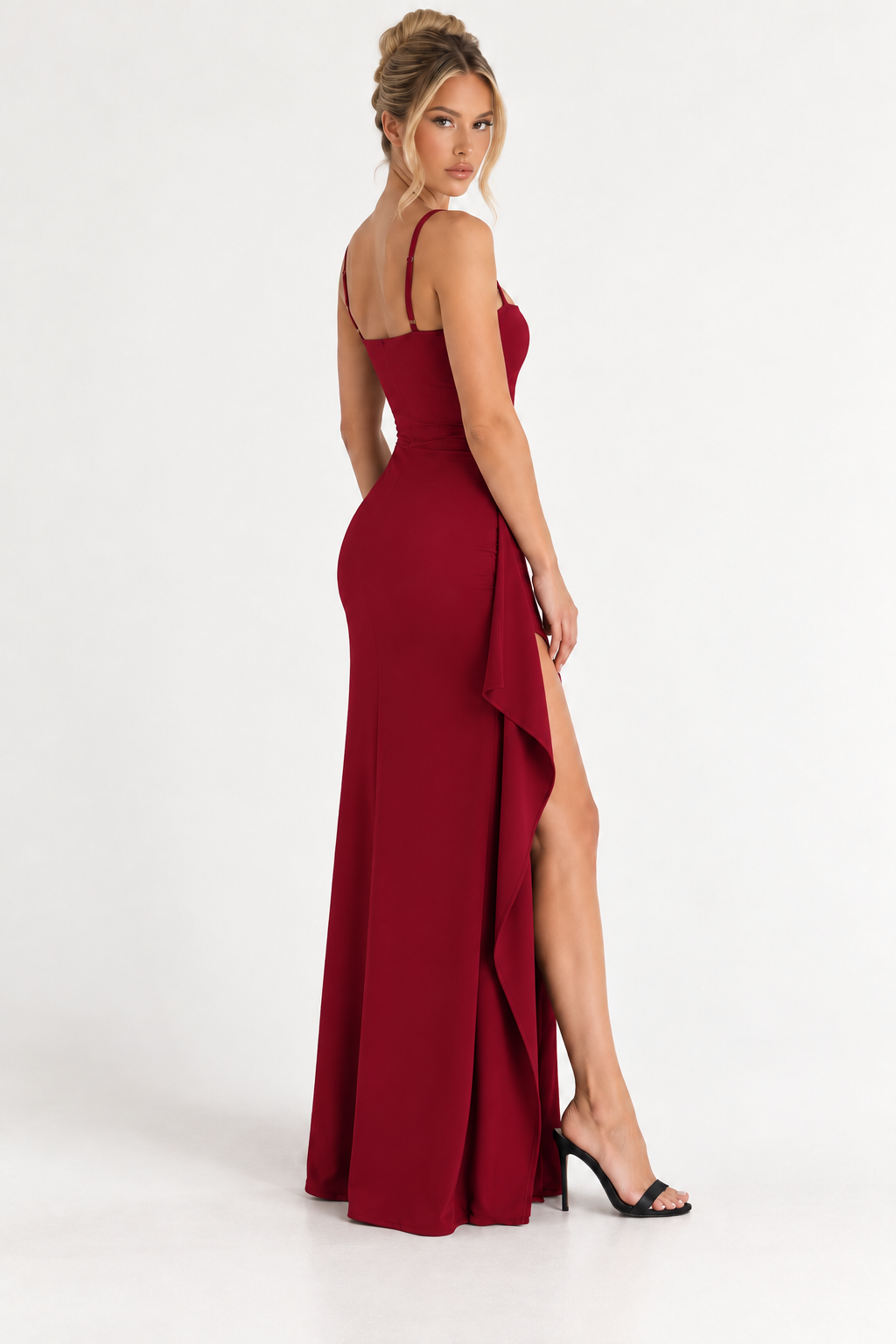 VESTIDO LARGO DRAPEADO CON ABERTURA