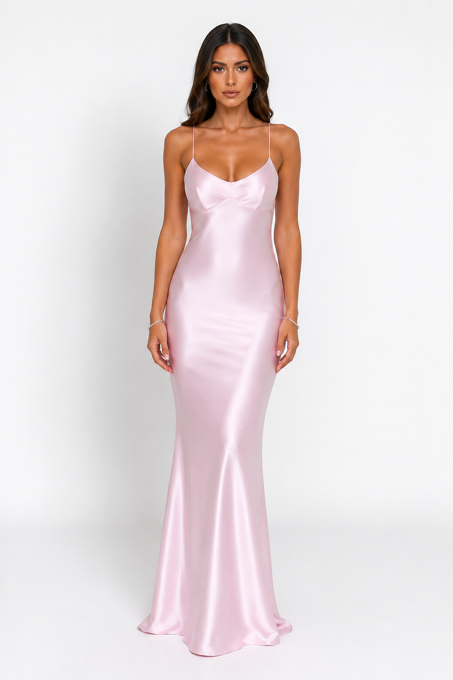 VESTIDO LARGO SATINADO ROSA