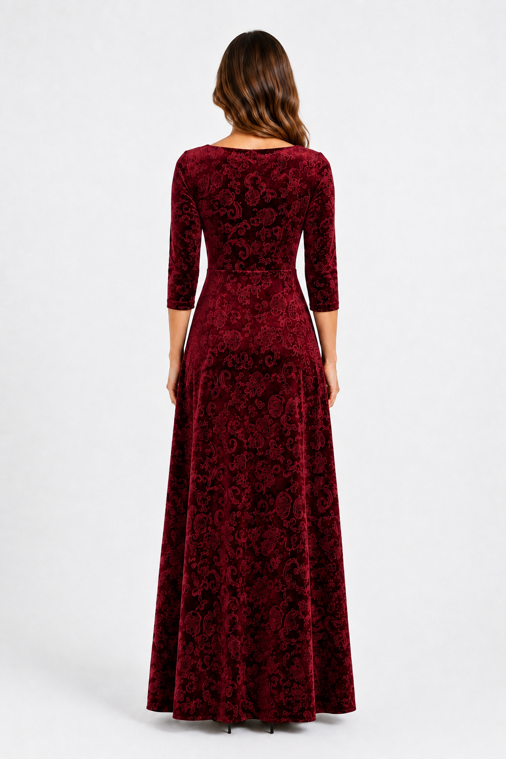 VESTIDO MAXI FLORAL CON CUELLO CUADRADO ROJO
