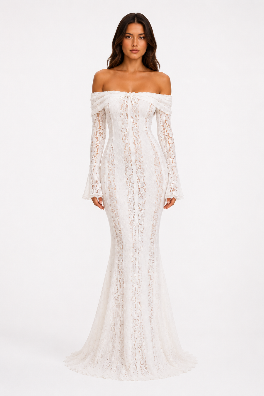 VESTIDO MAXI DE ENCAJE BLANCO