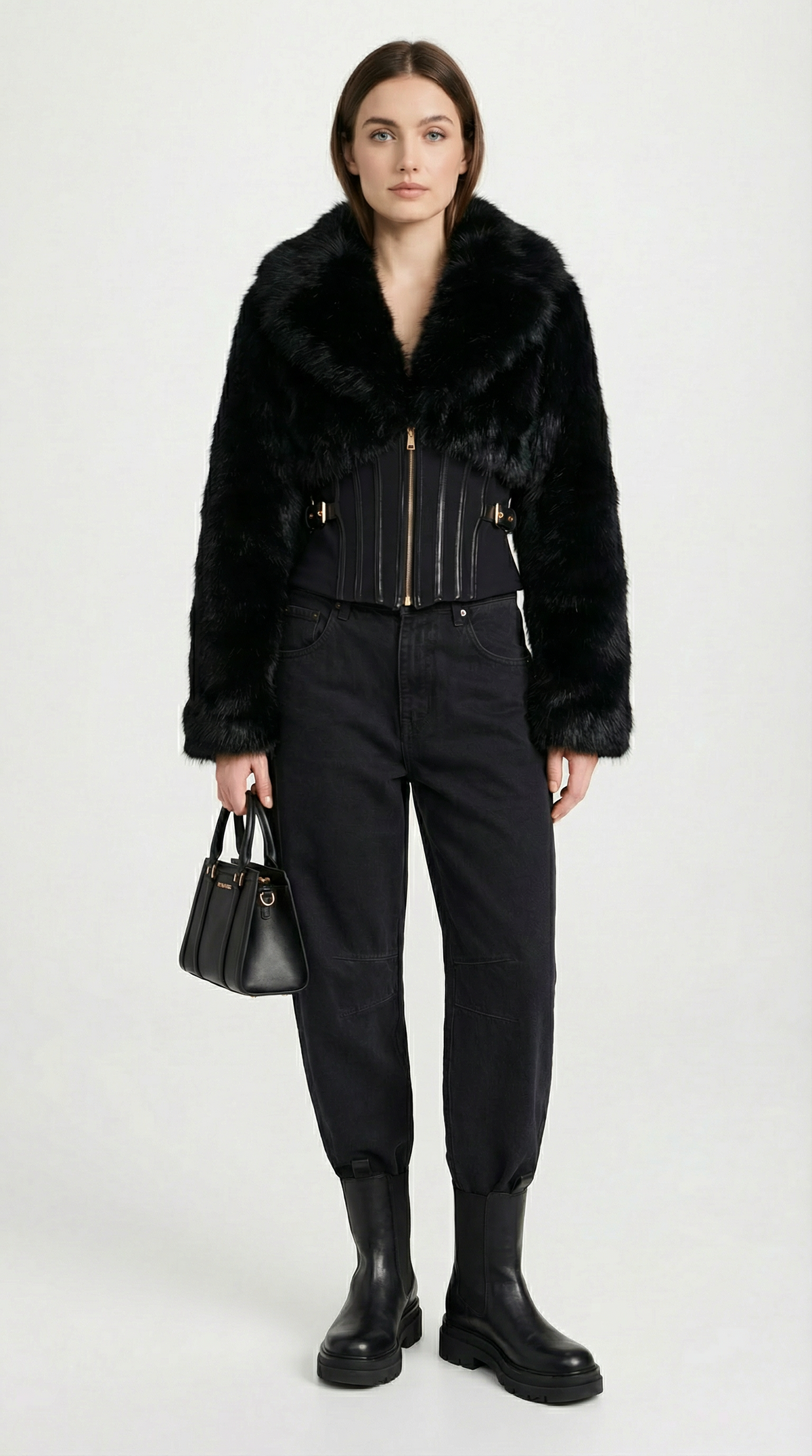CHAQUETA CORTA DE PIEL CON CUELLO XL