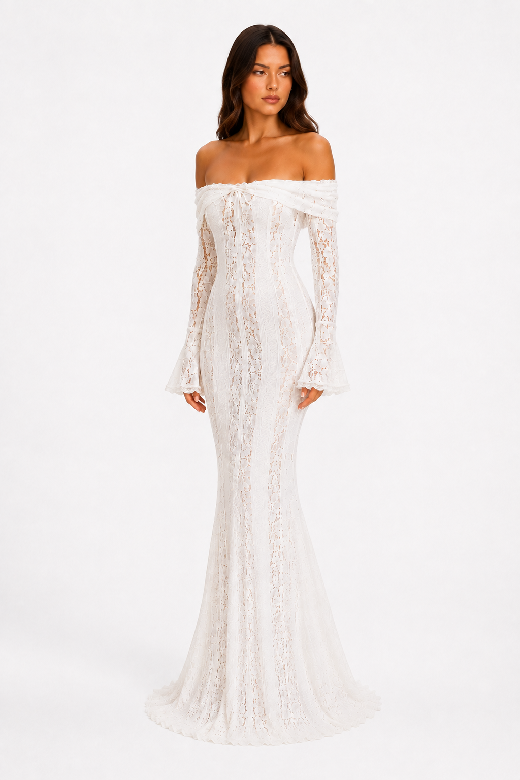 VESTIDO MAXI DE ENCAJE BLANCO