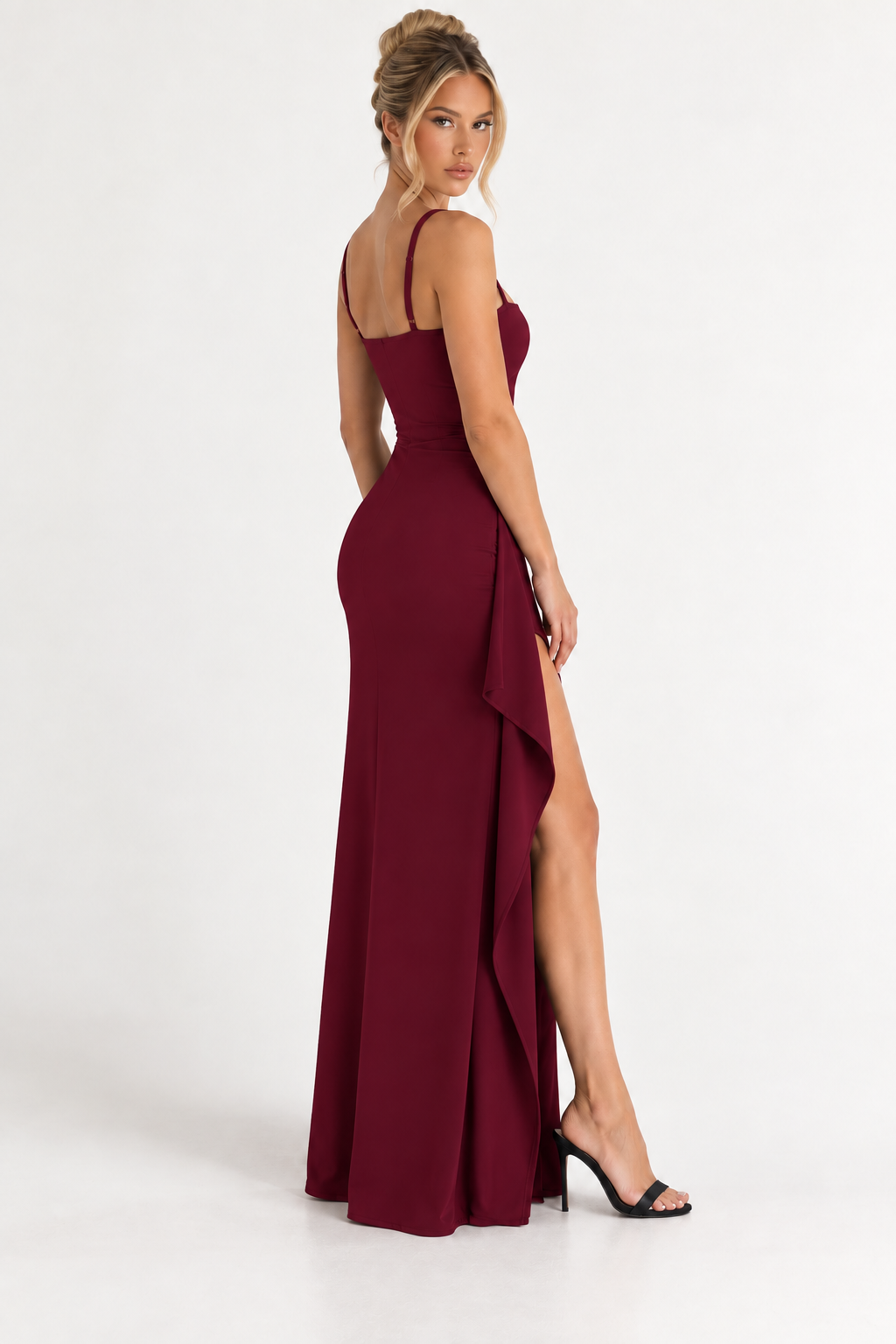 VESTIDO LARGO DRAPEADO CON ABERTURA