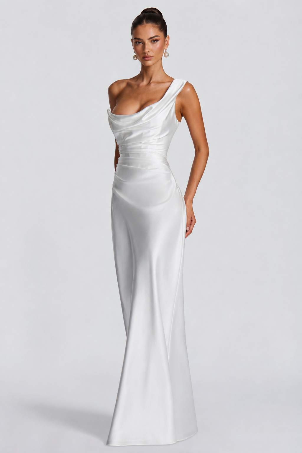VESTIDO LARGO DE NOVIA EN SATEN MARFIL