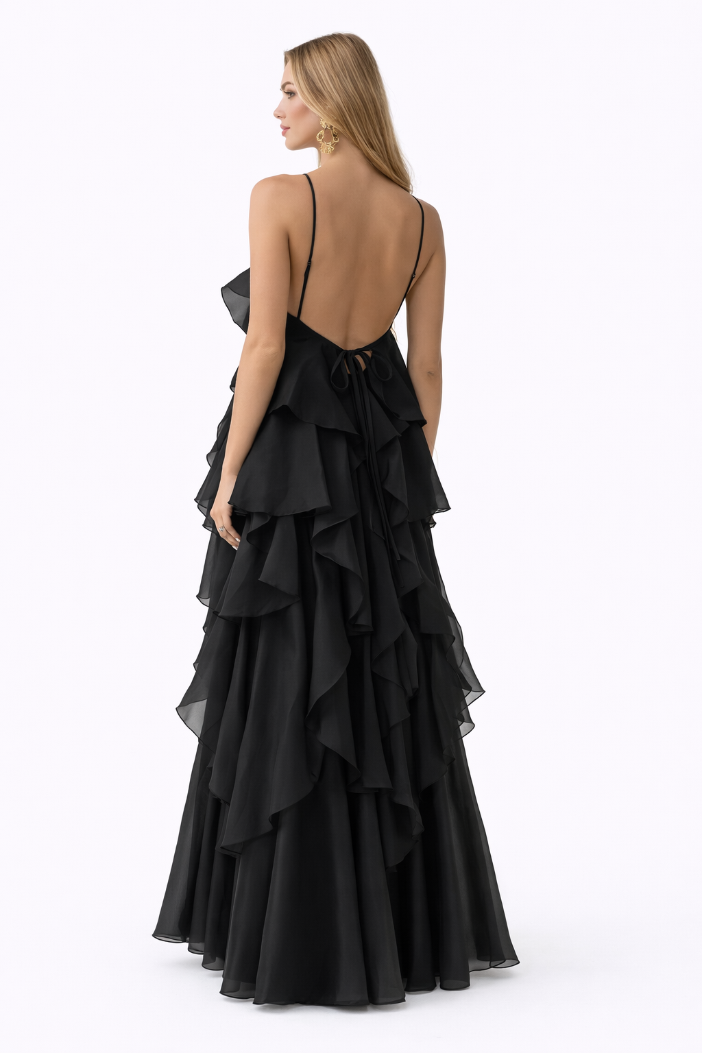 Vestido maxi con volantes - Azul