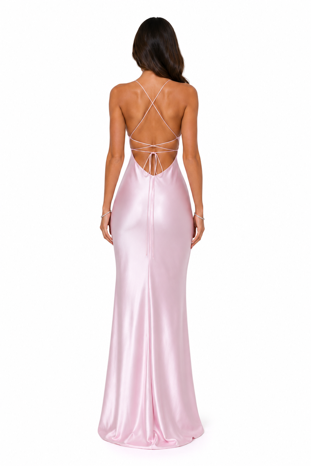 VESTIDO LARGO SATINADO ROSA