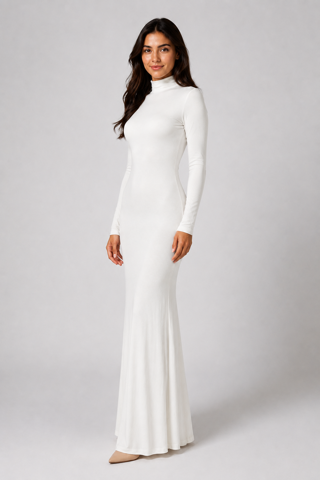 VESTIDO MAXI DE CUELLO ALTO BLANCO