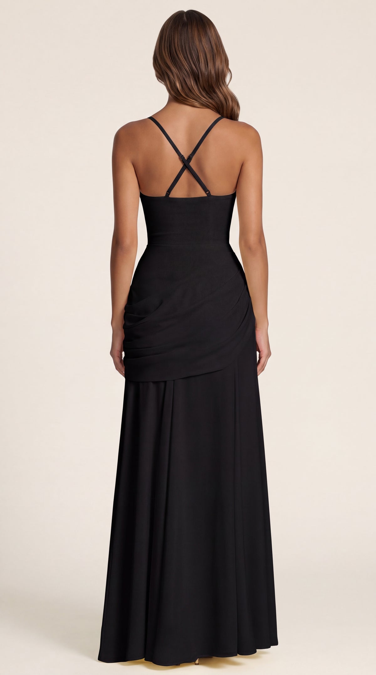 VESTIDO LARGO FRUNCIDO NEGRO