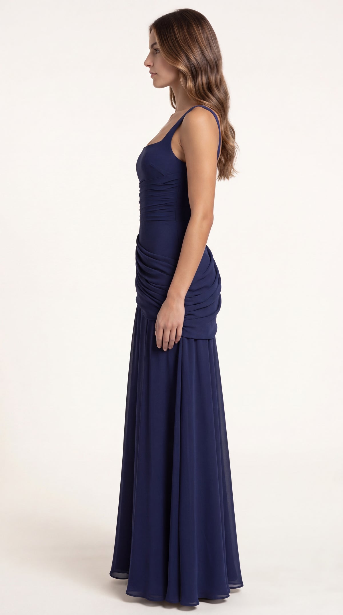 VESTIDO LARGO FRUNCIDO AZUL MARINO