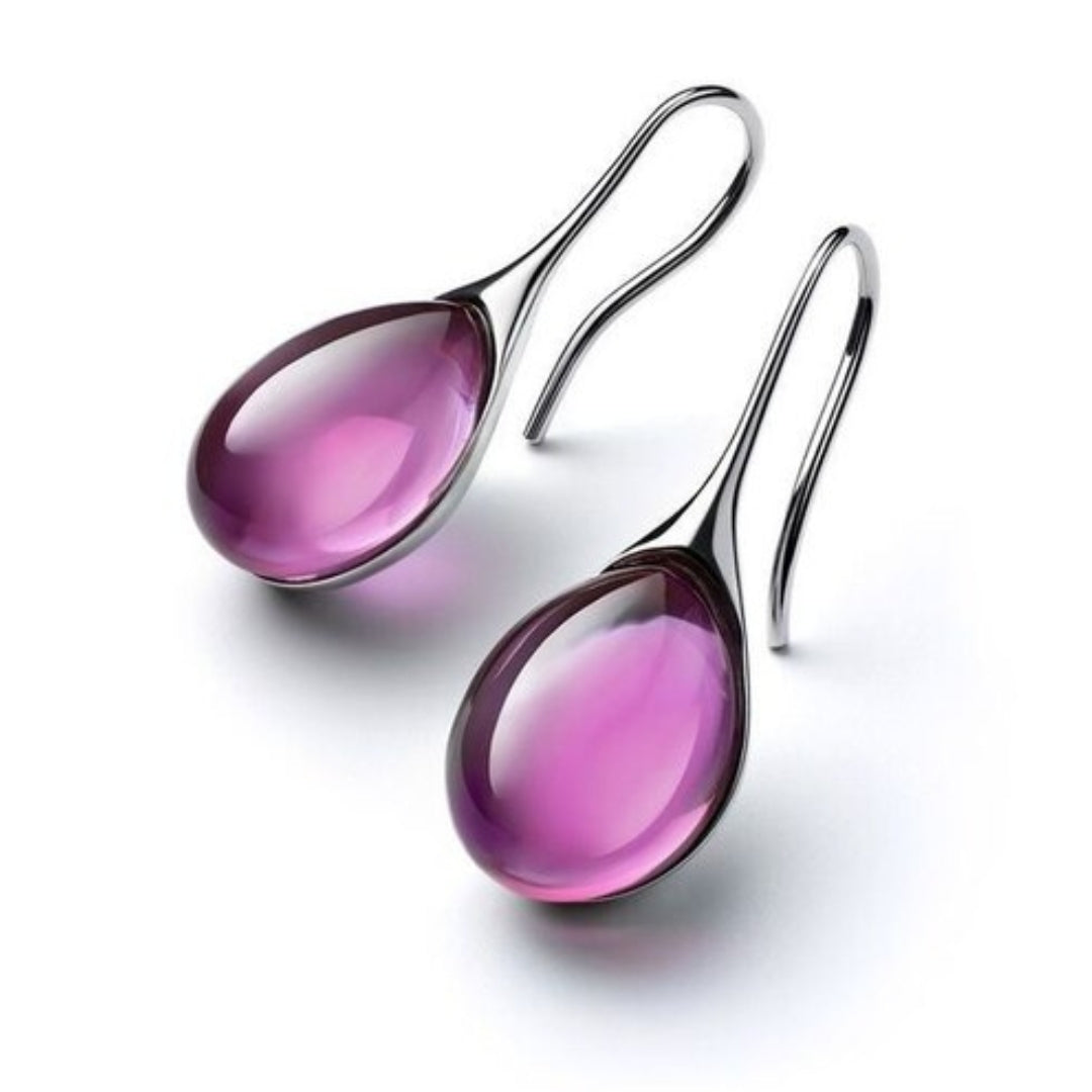 Pendientes largos chic con cristales en lila