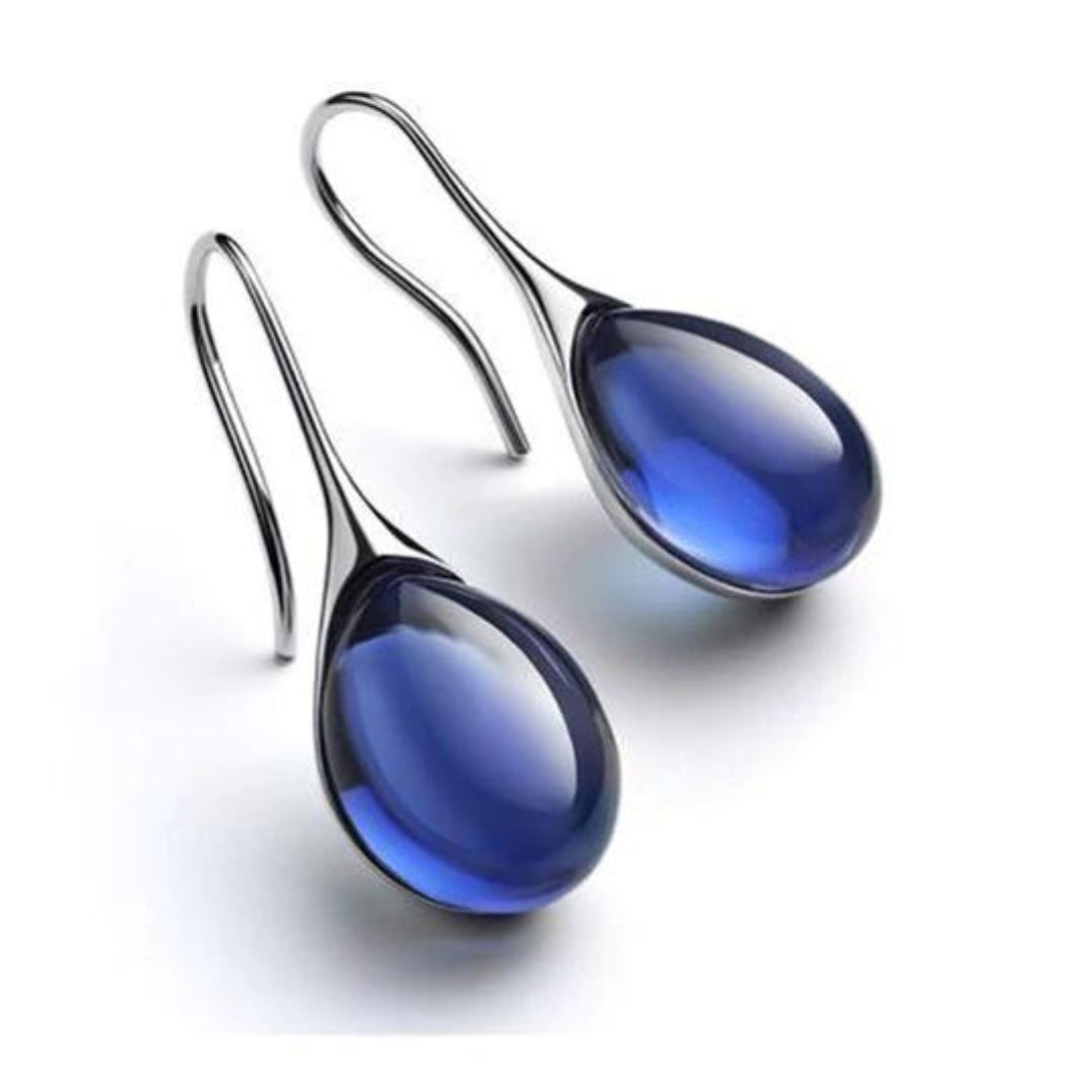 Pendientes largos chic con cristales en plateado azul