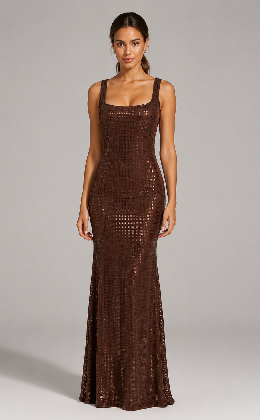 VESTIDO LARGO DE MALLA CON BRILLOS