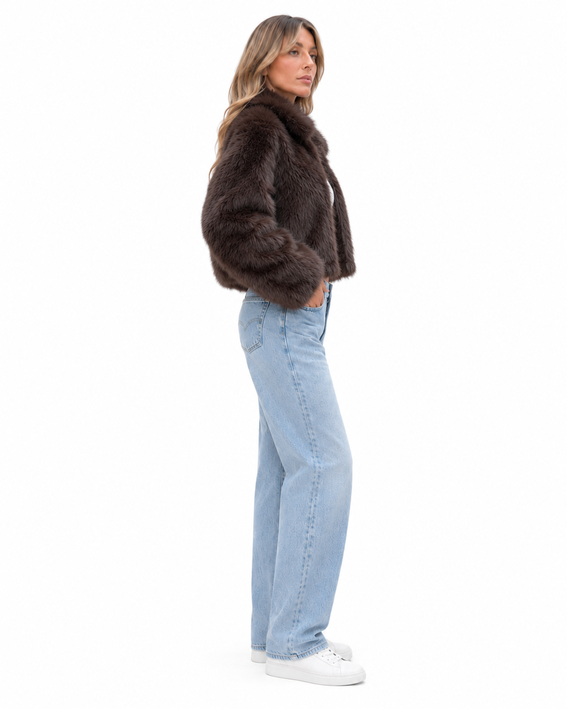 CHAQUETA DE PELO SINTETICO MARRON CHOCOLATE