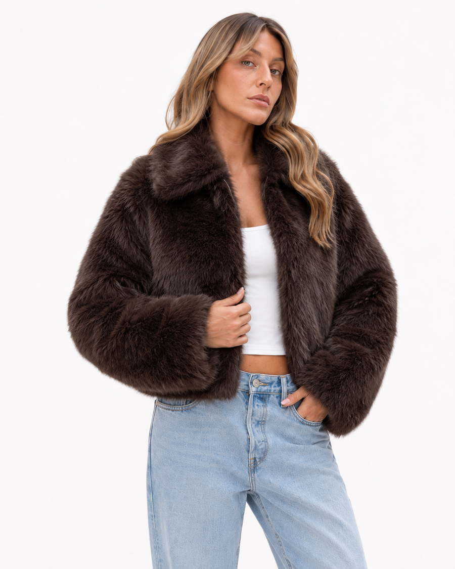 CHAQUETA DE PELO SINTETICO MARRON CHOCOLATE