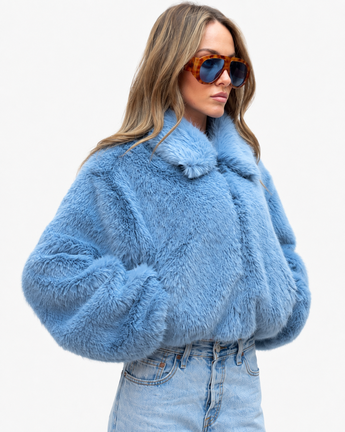 CHAQUETA DE PELO SINTETICO AZUL HIELO
