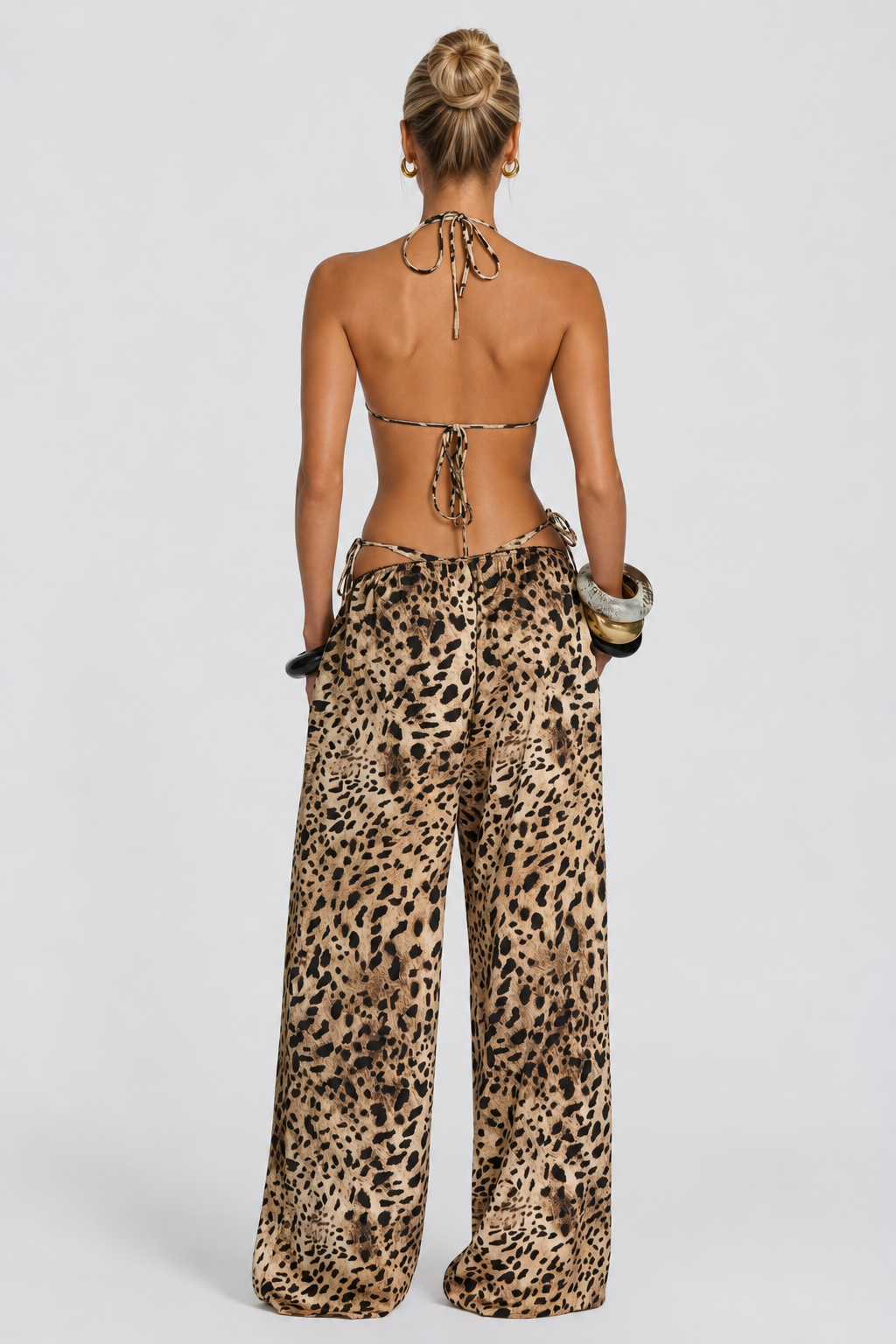 PANTALON PALAZZO DE SATEN LEOPARDO