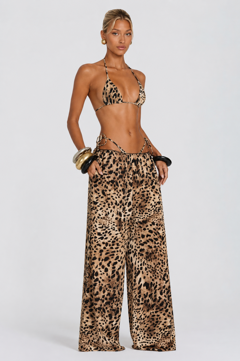 PANTALON PALAZZO DE SATEN LEOPARDO