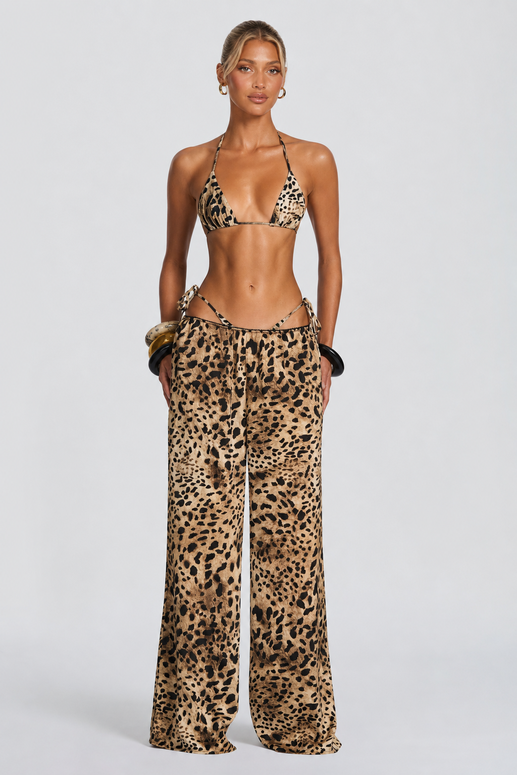 PANTALON PALAZZO DE SATEN LEOPARDO