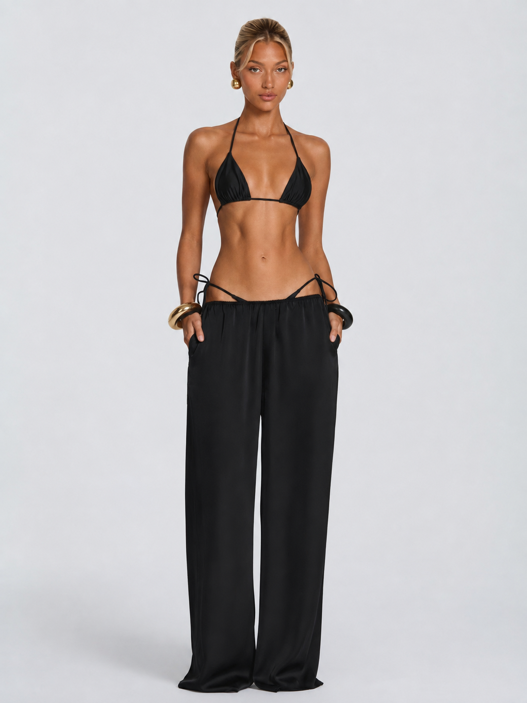 PANTALON PALAZZO DE SATEN NEGRO