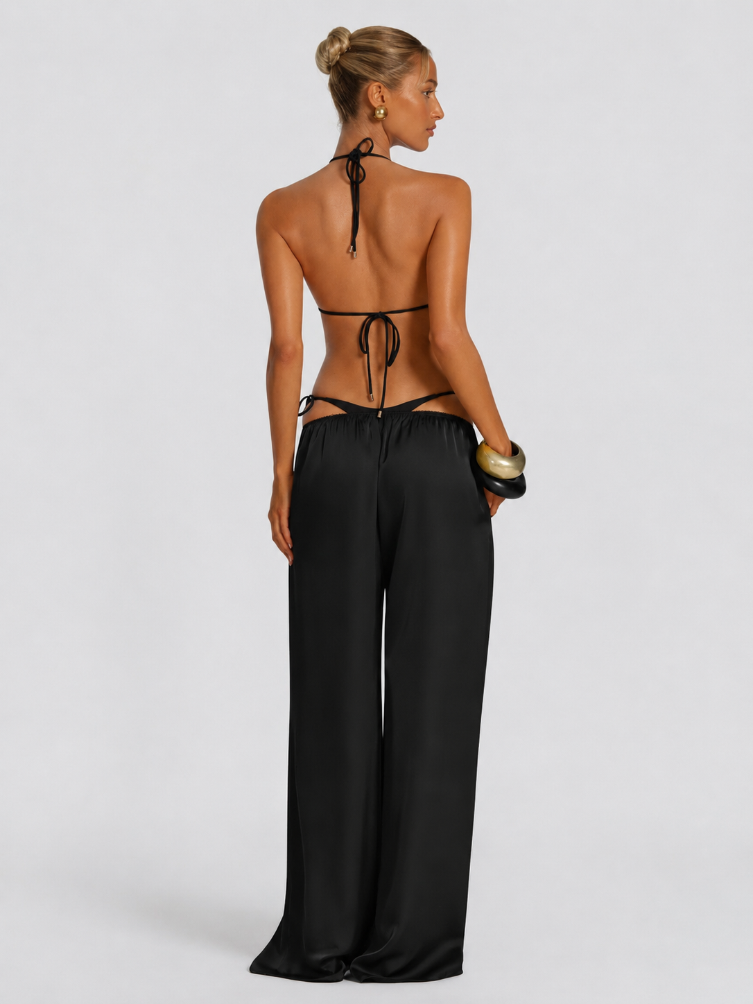 PANTALON PALAZZO DE SATEN NEGRO