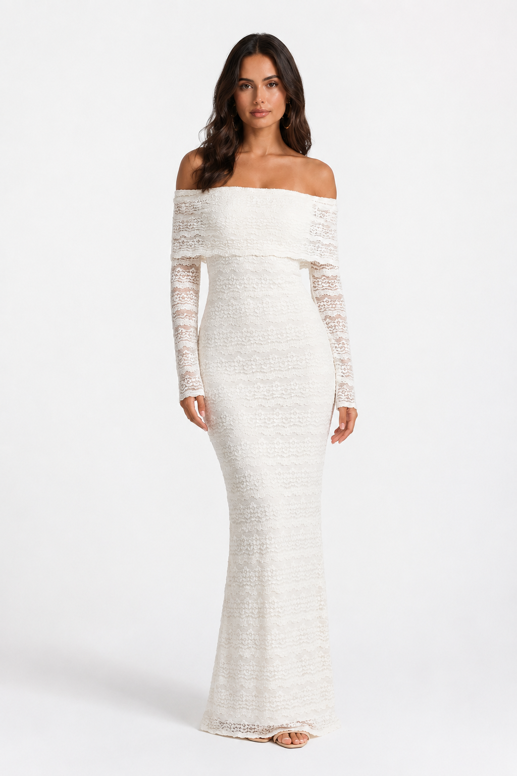 VESTIDO LARGO DE ENCAJE BLANCO