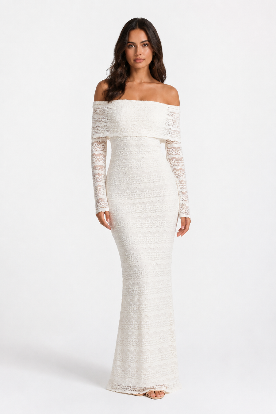 VESTIDO LARGO DE ENCAJE BLANCO