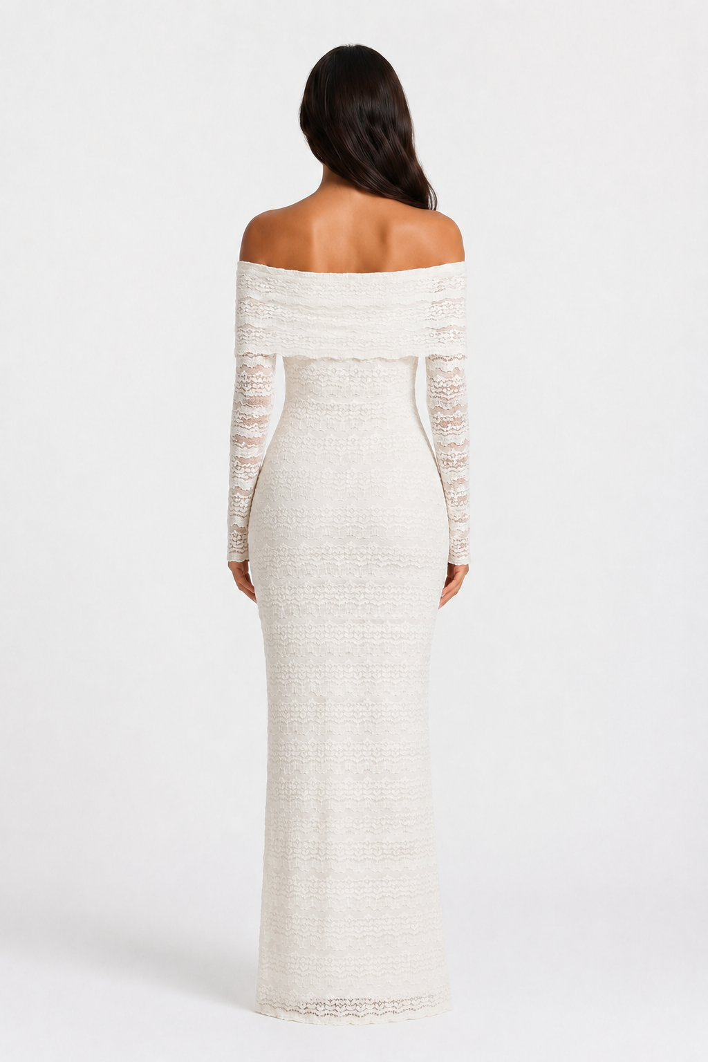 VESTIDO LARGO DE ENCAJE BLANCO