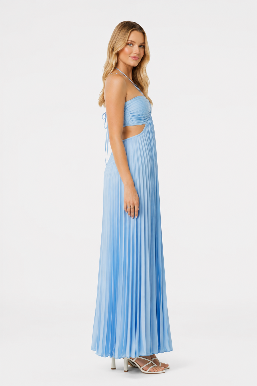 VESTIDO MAXI PLISADO AZUL