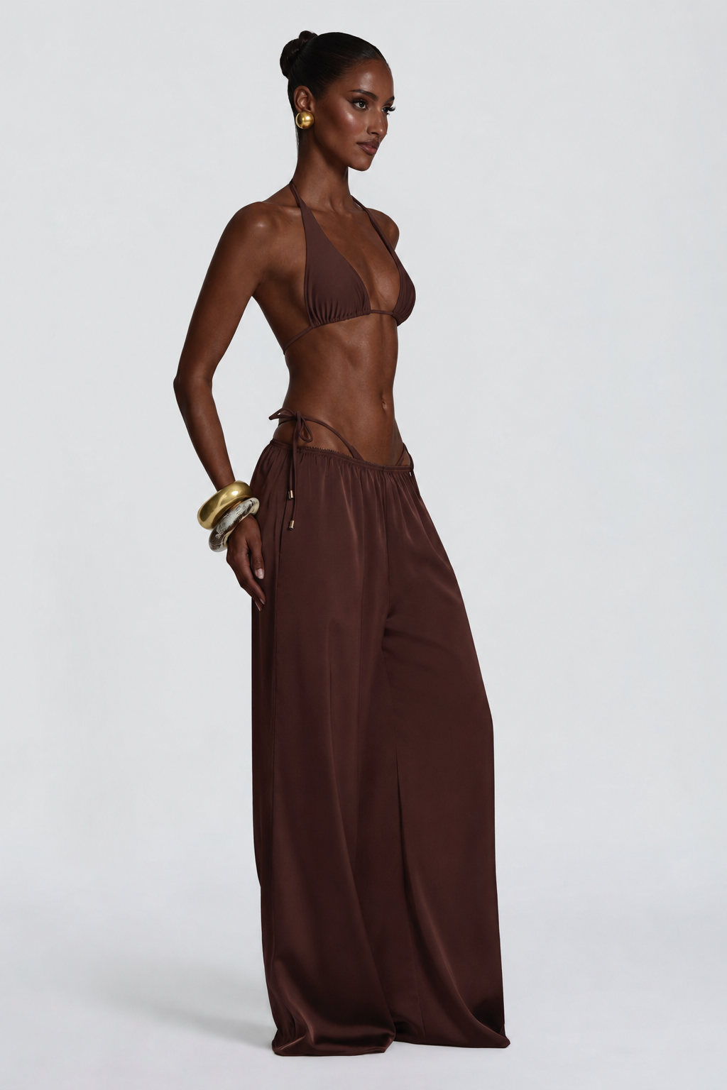 PANTALON PALAZZO DE SATEN CIRUELA