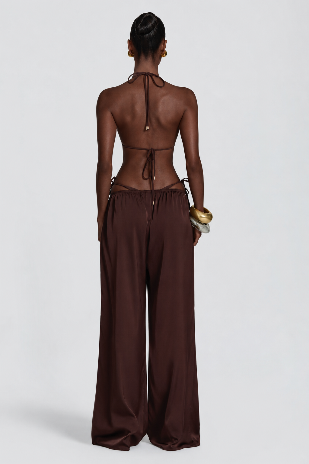 PANTALON PALAZZO DE SATEN CIRUELA