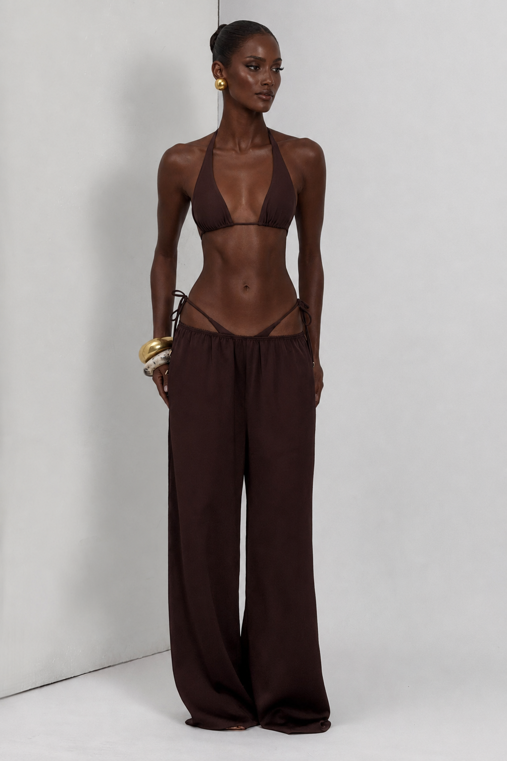PANTALON PALAZZO DE SATEN CIRUELA