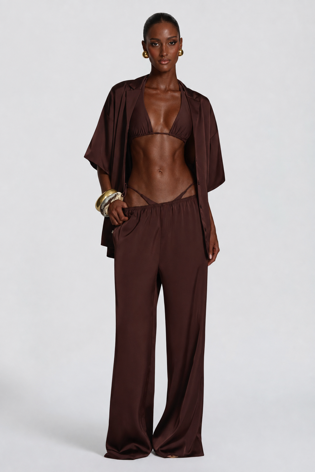 PANTALON PALAZZO DE SATEN CIRUELA