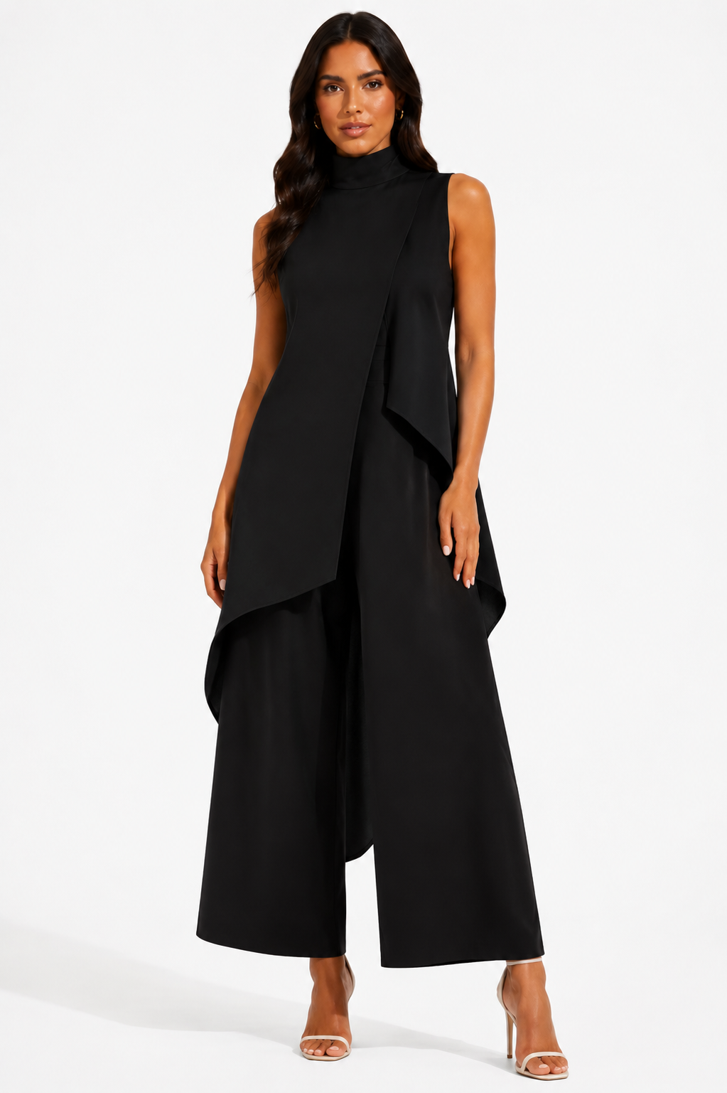 VESTIDO LARGO SATINADO CON ESCOTE DRAPEADO