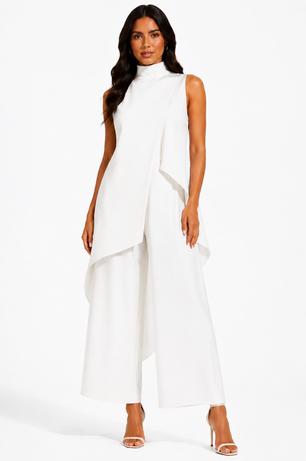VESTIDO LARGO SATINADO CON ESCOTE DRAPEADO