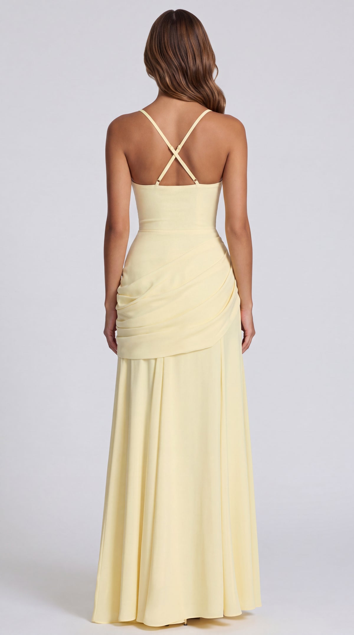 VESTIDO LARGO FRUNCIDO AMARILLO