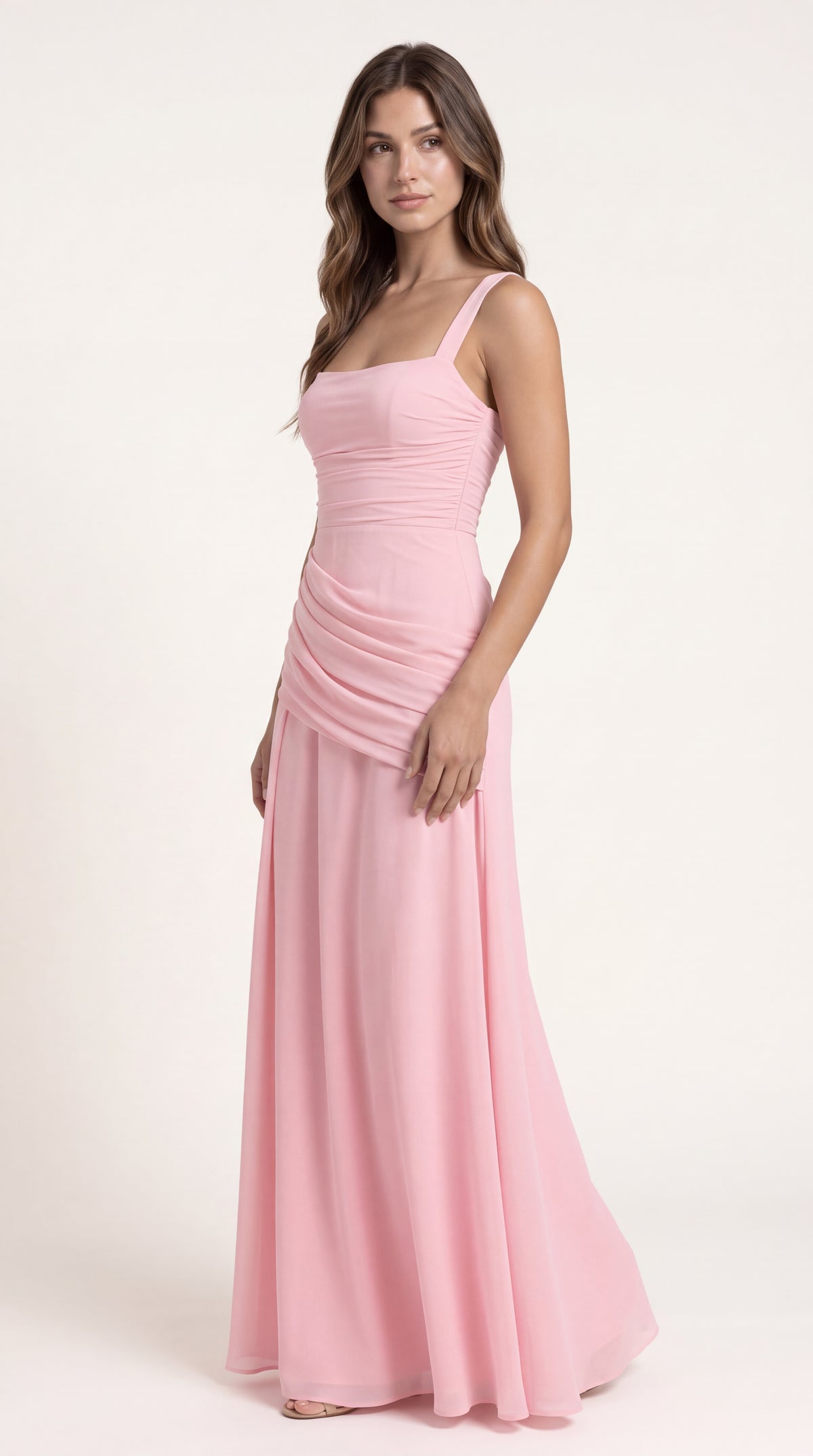 VESTIDO LARGO FRUNCIDO ROSA