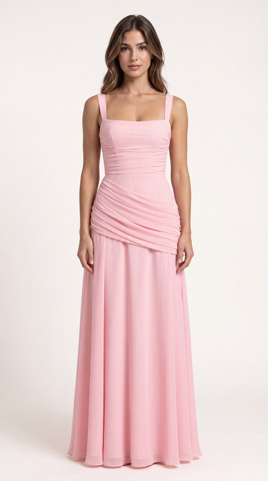 VESTIDO LARGO FRUNCIDO ROSA